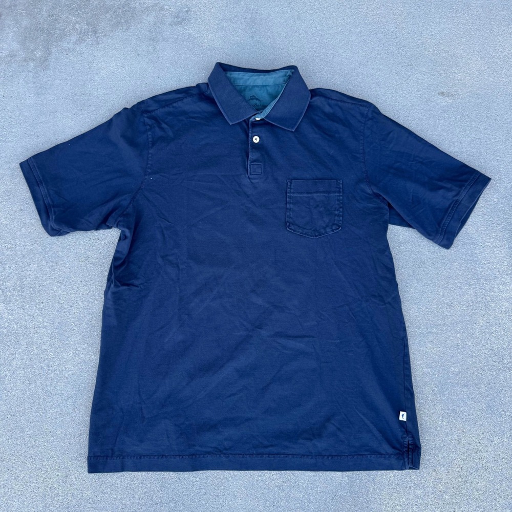 Tommy Bahama Mens Navy Blue Short Sleeve Pocket Polo Shirt Size M Marlin Logo